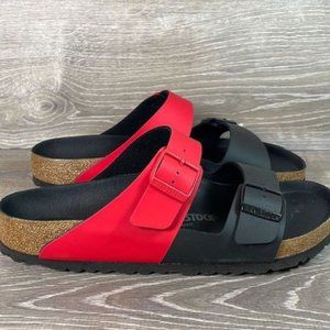 NEW Birkenstock Arizona Split Mens Size 12/EU 45 Red Black Slip On Strap Sandals